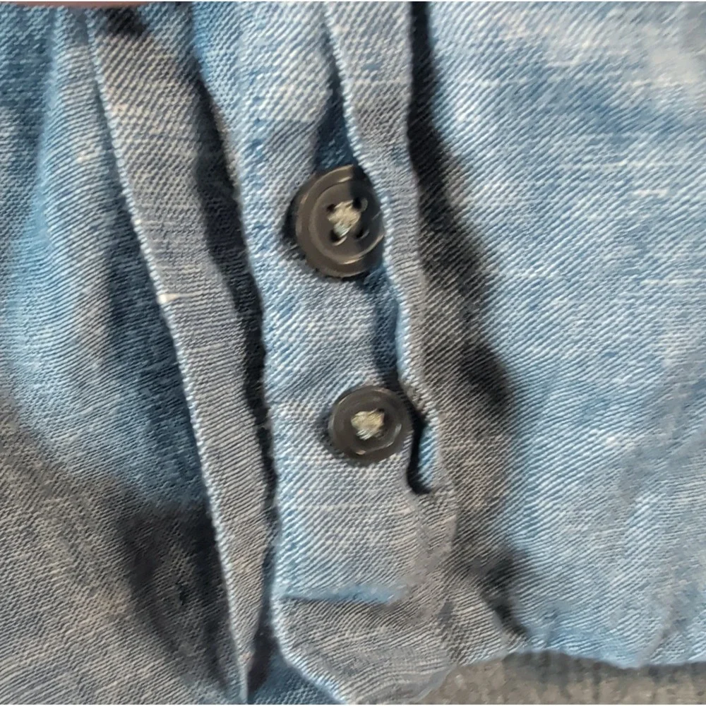 Y2K Linen Chambray Shirt Banana Republic Soft Wash Mens L Blue Casual Button LS